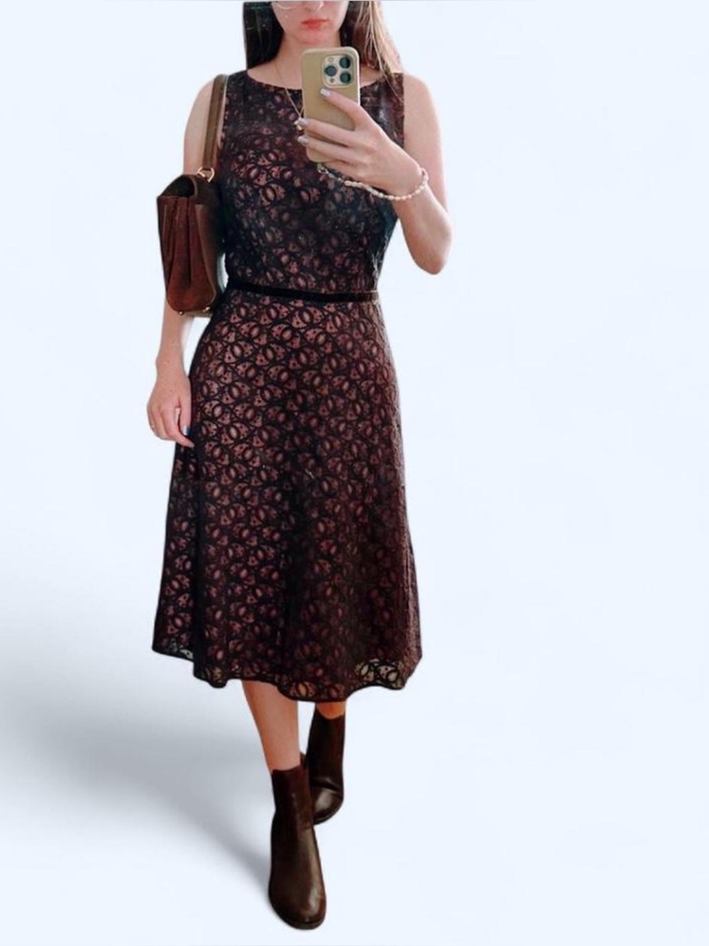 Vintage Jill Michelle lace boat neck midi dress